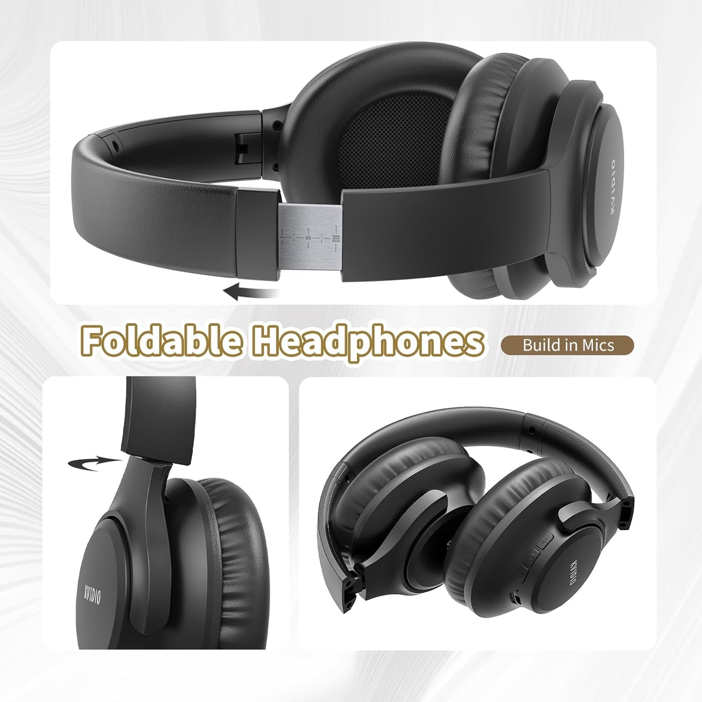 Bluetooth Headphones over Ear, 65 Hours Playtime Wireless Headphones with Microphone, Foldable Lightweight Headset with Deep Bass, Hifi Stereo Sound Low Latency for Travel Work Cellphone