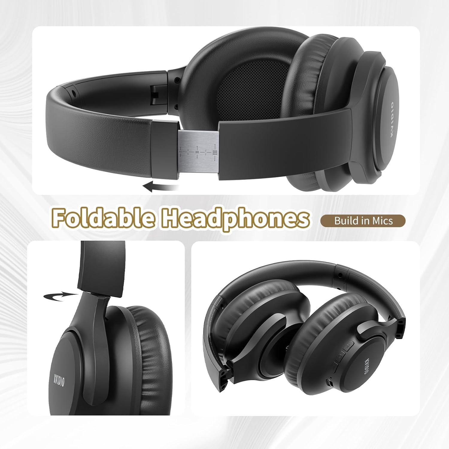 Bluetooth Headphones over Ear, 65 Hours Playtime Wireless Headphones with Microphone, Foldable Lightweight Headset with Deep Bass, Hifi Stereo Sound Low Latency for Travel Work Cellphone
