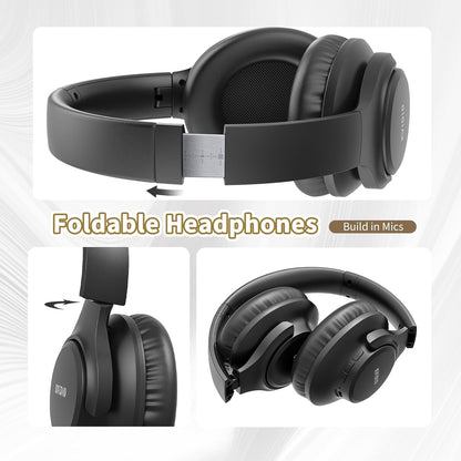 Bluetooth Headphones over Ear, 65 Hours Playtime Wireless Headphones with Microphone, Foldable Lightweight Headset with Deep Bass, Hifi Stereo Sound Low Latency for Travel Work Cellphone